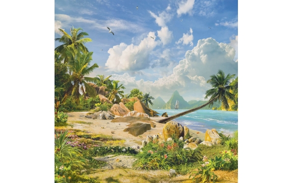 Фотообои FTP-3-14-00037 Фреска тропический остров с пальмами у моря