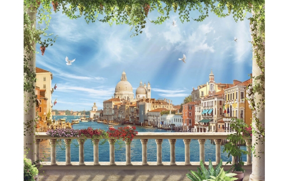 Фотообои FTP-4-14-00055-1 Терраса с колоннами с красивым видом на Венецию
