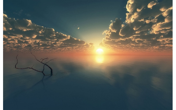 Фотообои FTS-01-00009 Закат над морской гладью, красивые облака