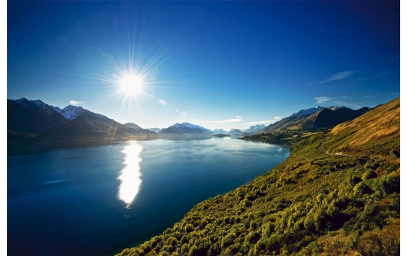Фотообои FTS-01-00013 Солнце над озером и горами, природные просторы